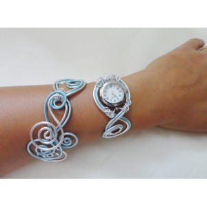 Bracelet montre - Duo d'aluminium argenté bleu glacial