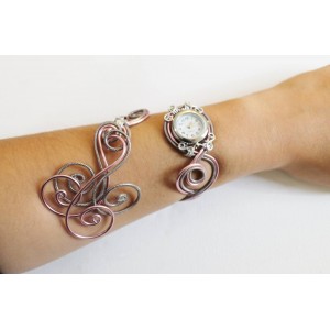 Bracelet montre - Piéce Unique- Duo d'aluminium Anthracite et Rose poudré